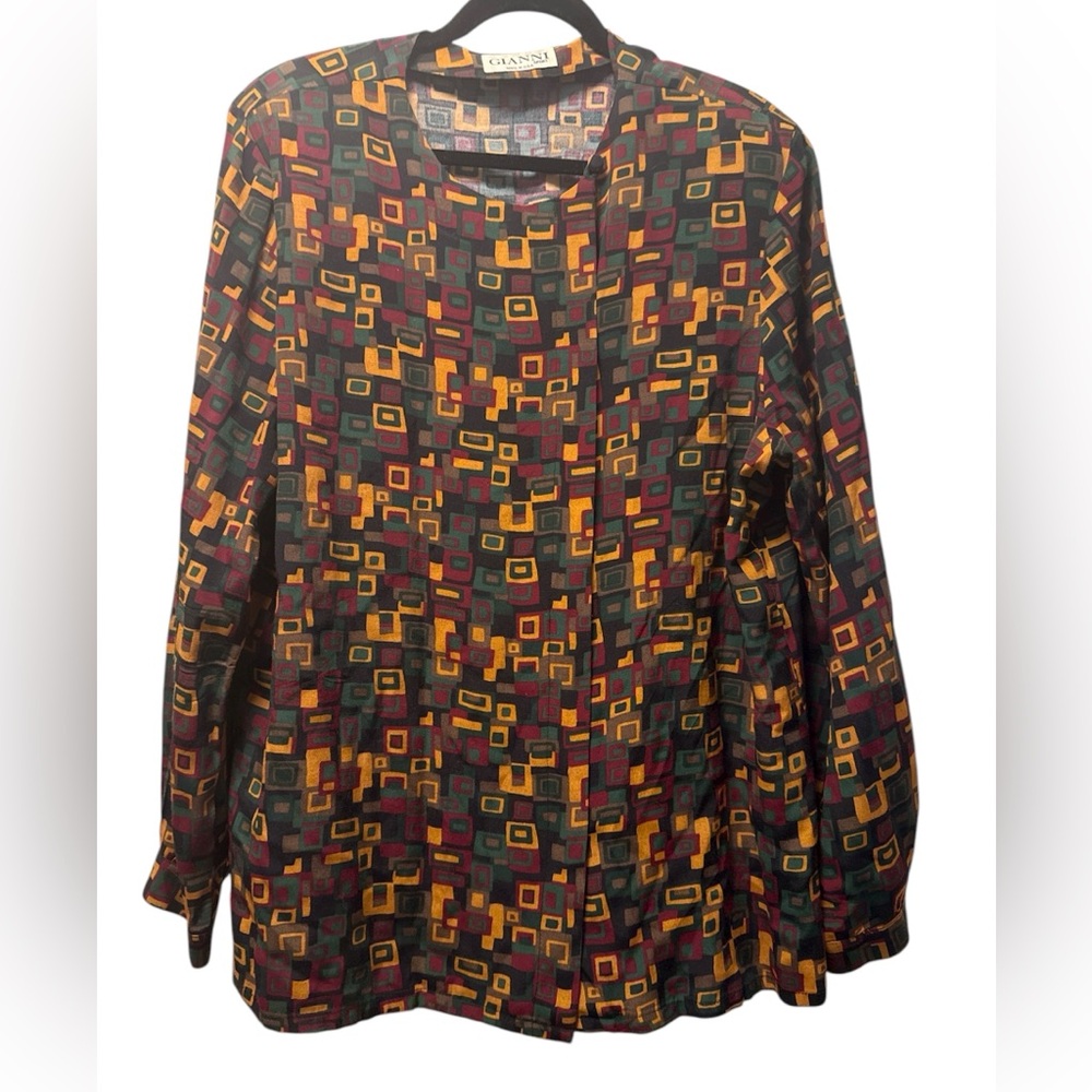 Vintage Gianni Sport Geometric Blouse w/ Shoulder Pads (Made in USA, Size 16)